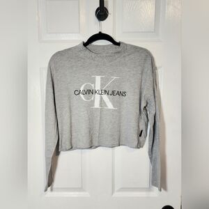 CALVIN KLEIN JEANS Gray Long Sleeve Crop Tee Shirt - Size XS